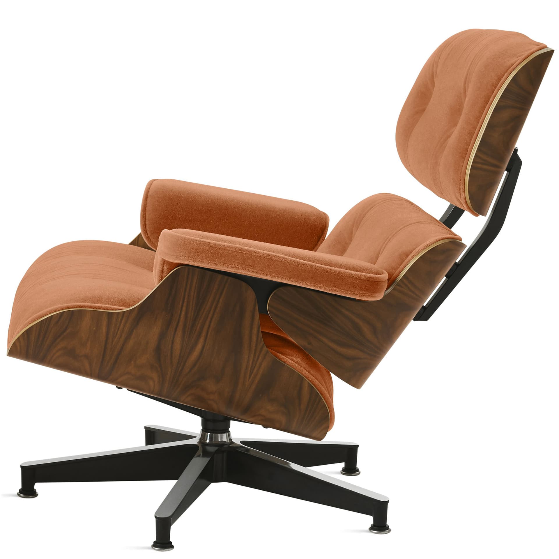 eames lounge chair in fabric without ottoman / standard classic height / santos palisander veneer / mohair supreme carousel fabric upholstery