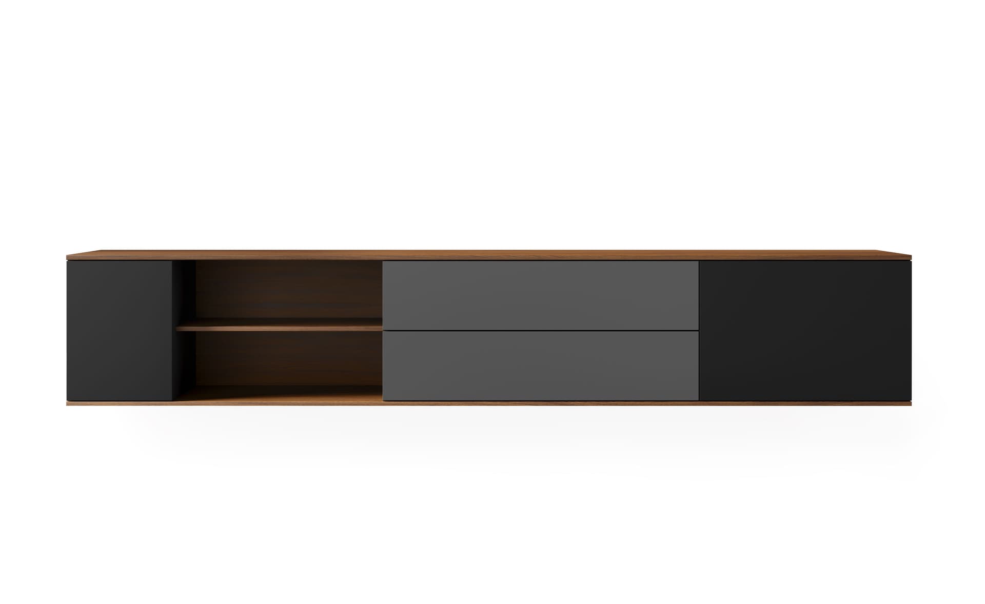 89.8" width - natural walnut / black / charcoal / black / add cable feedthrough on top (in addition to standard)